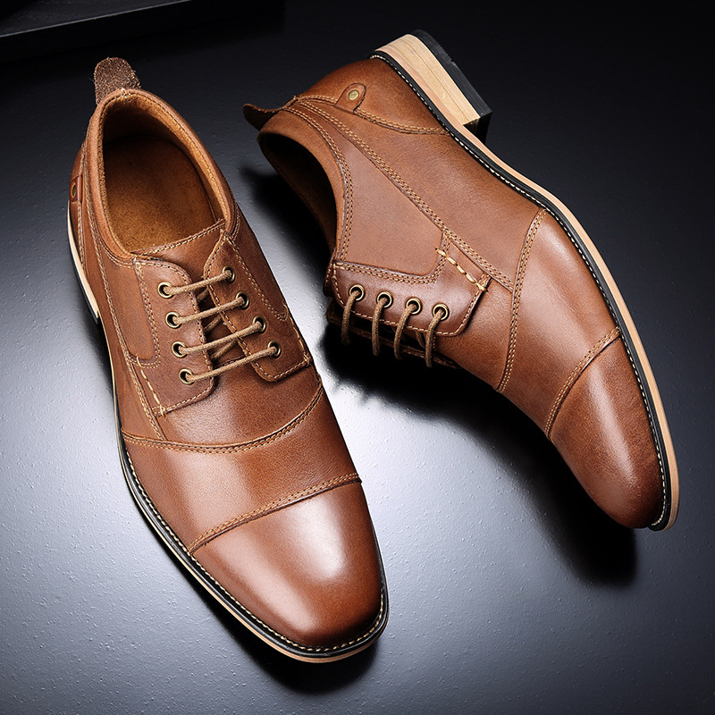 Leather lace-up casual shoes - CJdropshipping
