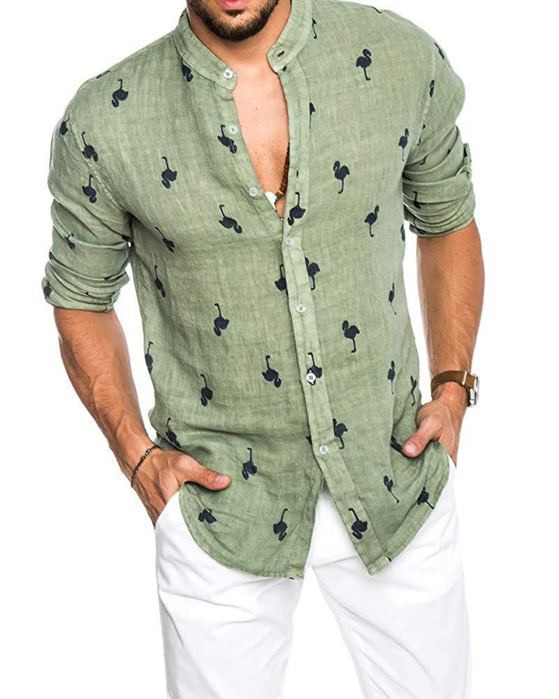 Linen color matching lapel shirt men