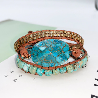 Turquoise hand-woven bracelet—1