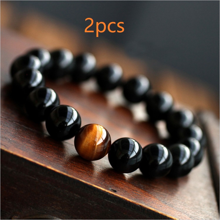 Natural Black Onyx With Stone Tiger Eye Beads Bracelet For Mens Jewelry 12 Ebay