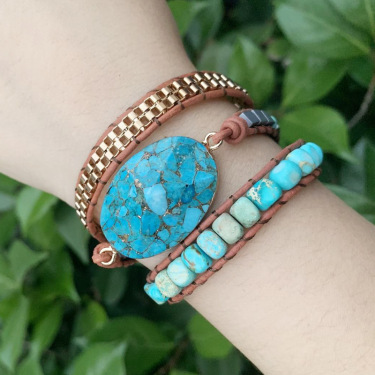 Turquoise hand-woven bracelet—2