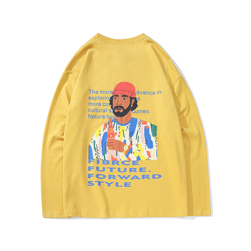 Long Sleeve T-Shirt Cartoon Print Light Blue