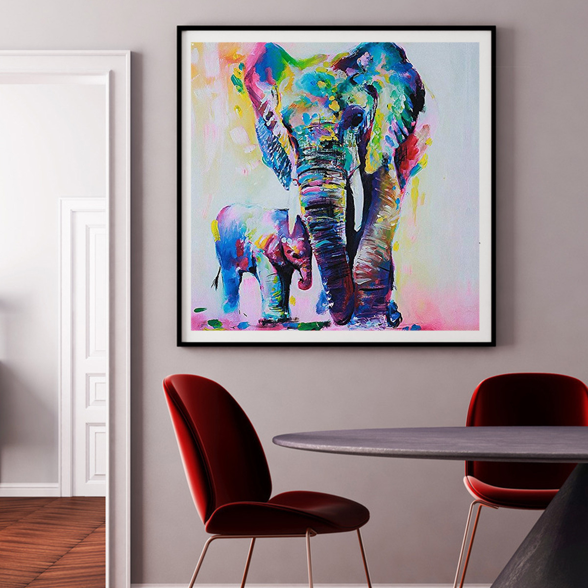 Colorful elephant canvas painting - CJdropshipping