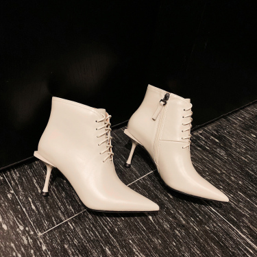 Pointed lace up booties—4