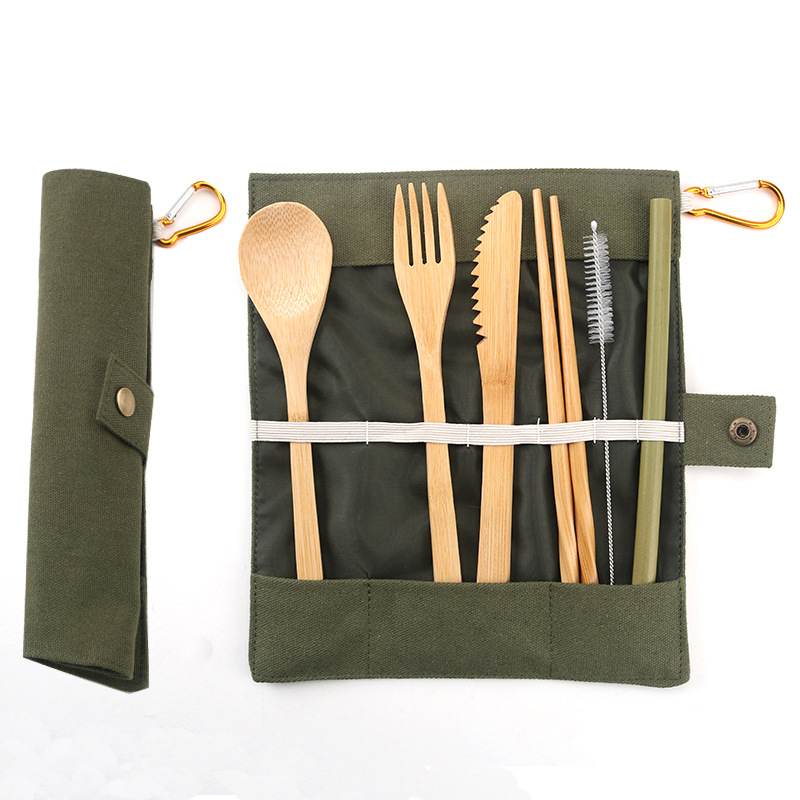 Portable bamboo cutlery bag set - CJdropshipping