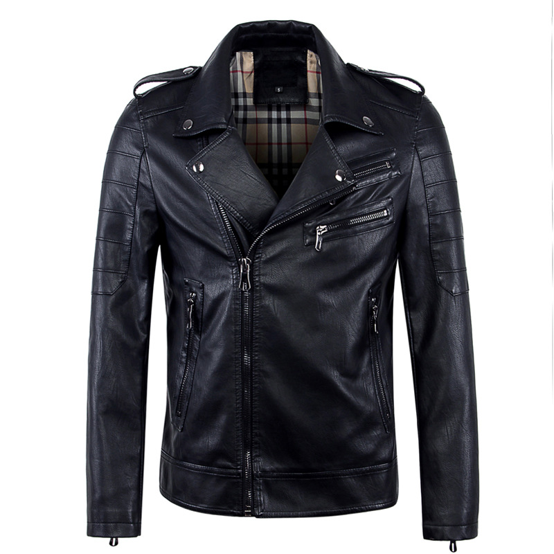 Men's leather lapel slim leather jacket CJdropshipping