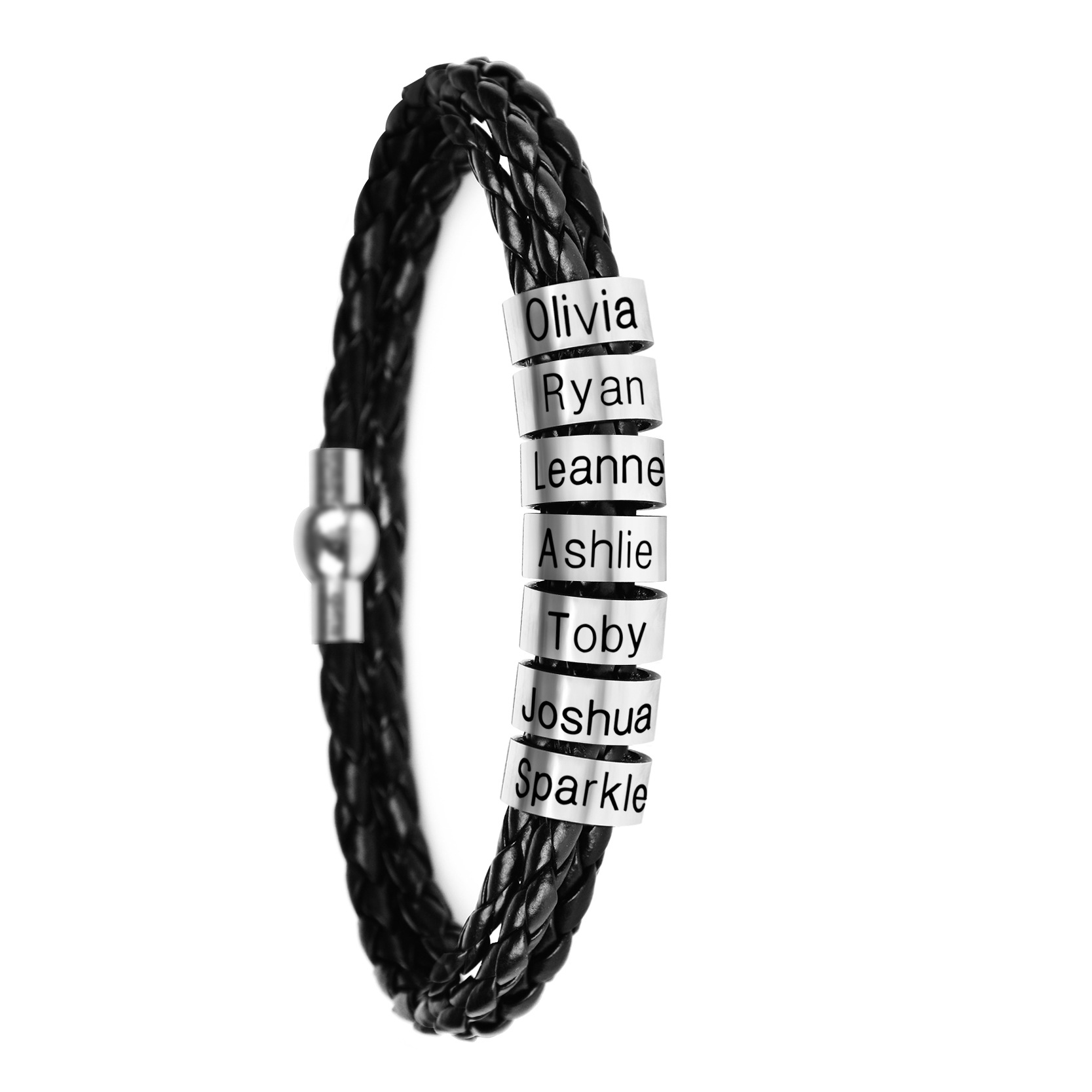 Custom name Leather Rope Bracelet Stainless Steel lettered
