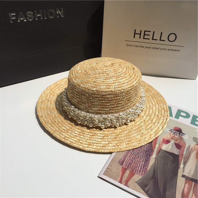 Female pearl decorated straw hat CJdropshipping