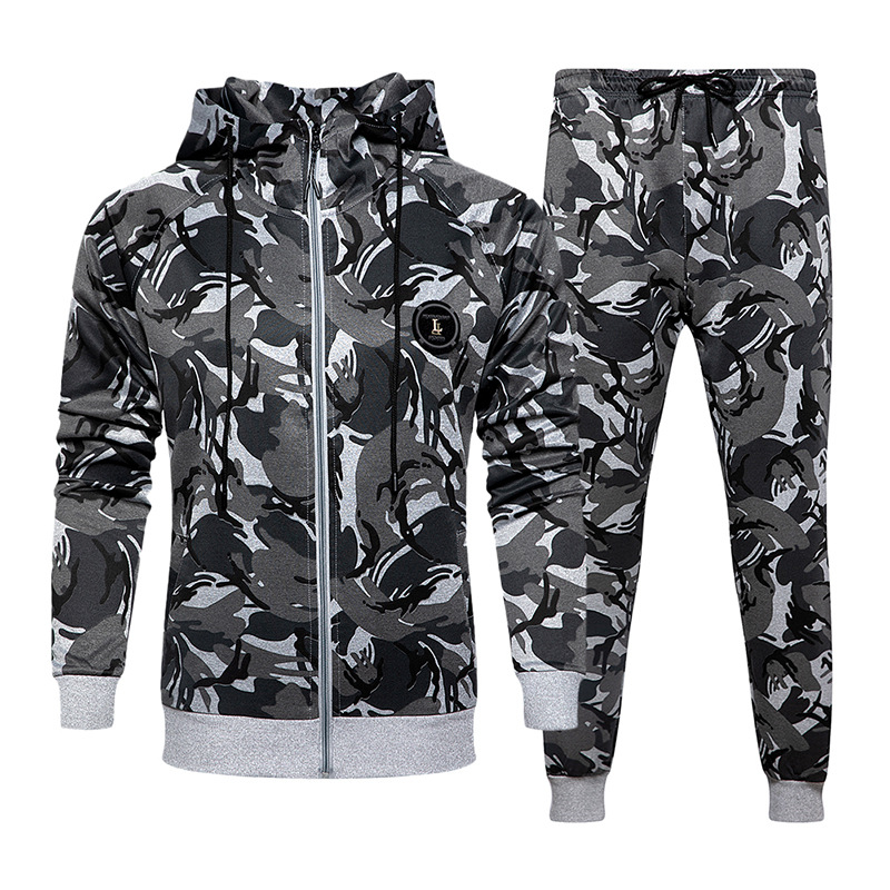 Men's hooded camouflage sportswear two-piece suit - CJdropshipping