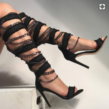 Black chain high heel sandals—1