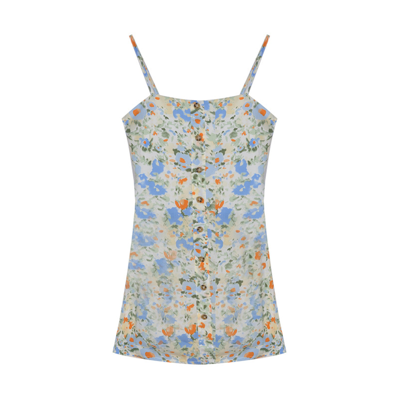 Backless French Floral One-Shoulder Sling Dress