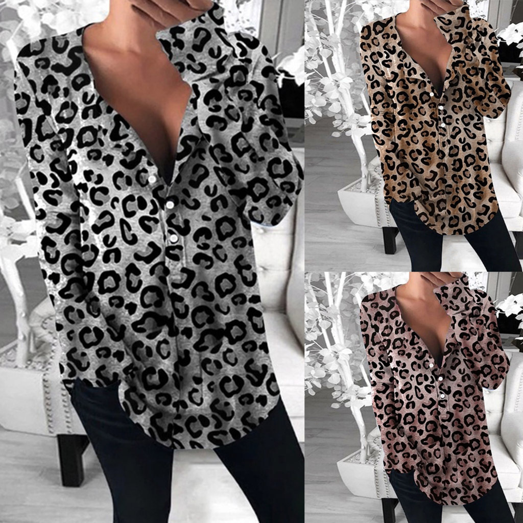 Ladies Leopard Print Long Sleeve Shirt Cjdropshipping 5912