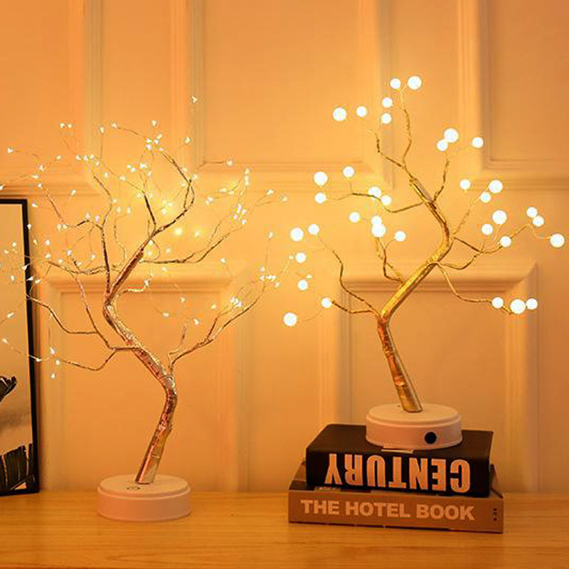 LED USB Fire Tree Light Copper Wire Table Lamps Night Light