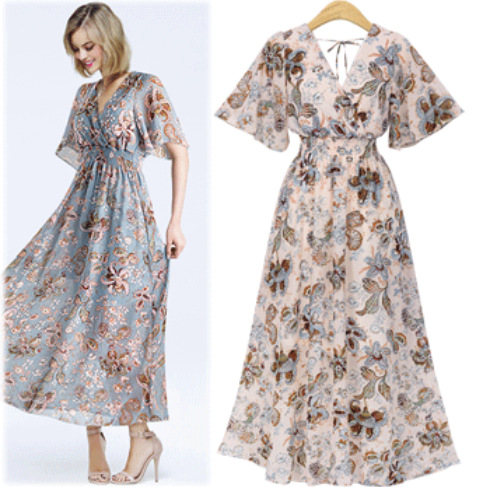 Long V-Neck Chiffon Dress Image 3