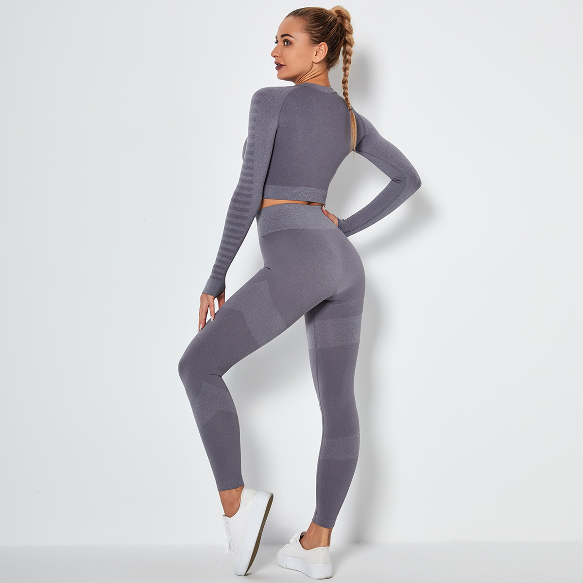 Seamless knitted yoga pants sports two-piece suit - CJdropshipping