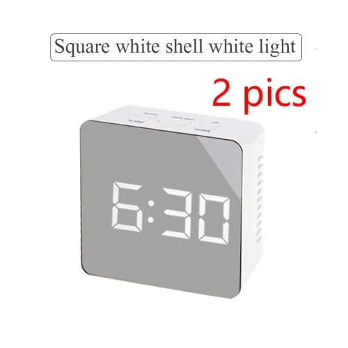Style: 2PCS Square, Color: White - Digital LED multi-function mirror clock