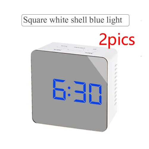 Style: 2PCS Square, Color: Blue - Digital LED multi-function mirror clock