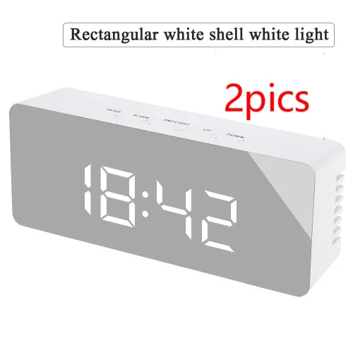 Style: 2PCS Rectangle, Color: White - Digital LED multi-function mirror clock