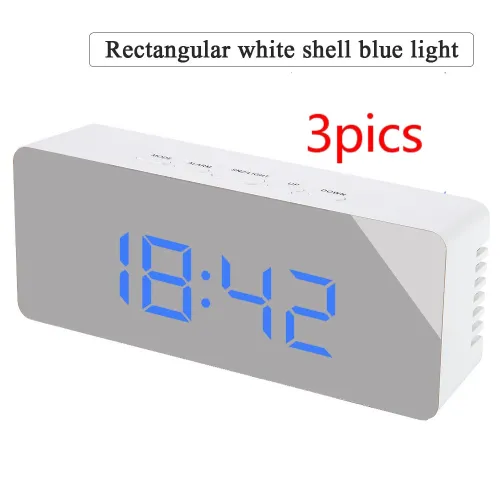 Style: 3PCS Rectangle, Color: Blue - Digital LED multi-function mirror clock