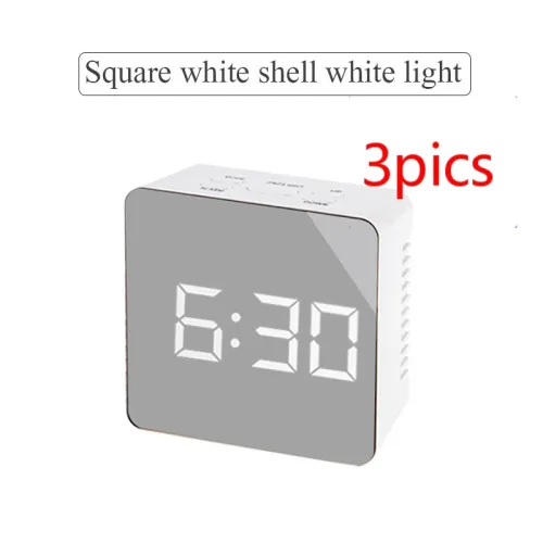 Style: 3PCS Square, Color: White - Digital LED multi-function mirror clock