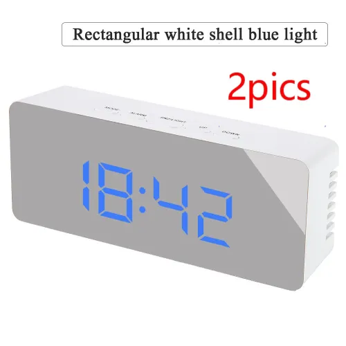 Style: 2PCS Rectangle, Color: Blue - Digital LED multi-function mirror clock