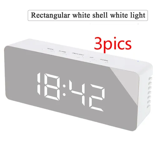 Style: 3PCS Rectangle, Color: White - Digital LED multi-function mirror clock