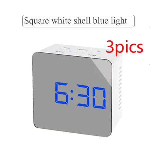 Style: 3PCS Square, Color: Blue - Digital LED multi-function mirror clock