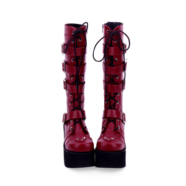 Long punk studded Lolita high boots—4