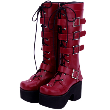 Long punk studded Lolita high boots—3