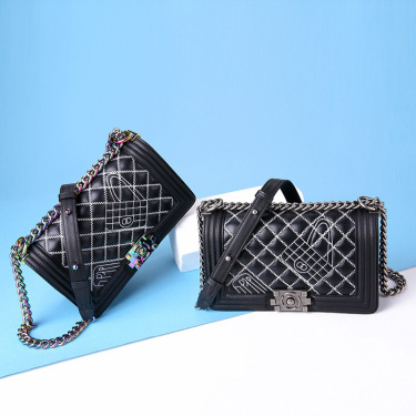 Leather one-shoulder diagonal colorful chain bag—5