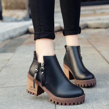 Female side zipper high heel Martin boots—3