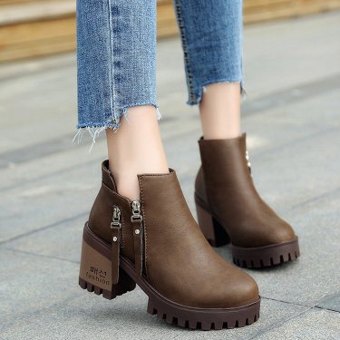 Female side zipper high heel Martin boots—2