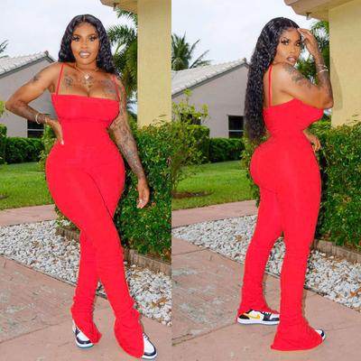 Sexy Bodycon Ruched Pleated Woman Jumpsuit