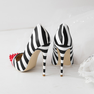 Color rivet striped fashion high heels—1
