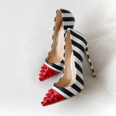 Color rivet striped fashion high heels—4