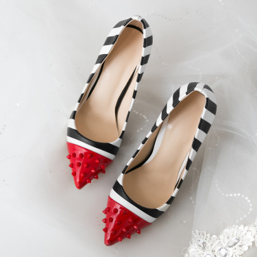 Color rivet striped fashion high heels—3