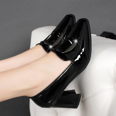 Women's leather thick heel high heels—3