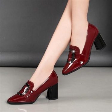 Women's leather thick heel high heels—4