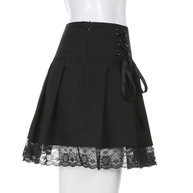 Fashion Black Short Skirt With Black Lace And Tie - CJdropshipping