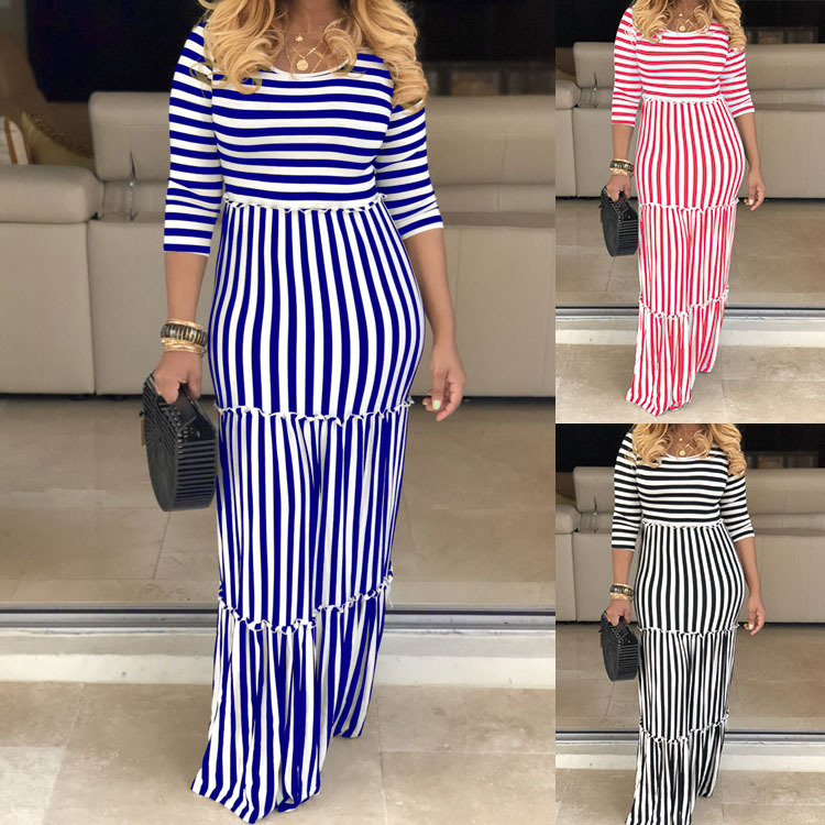 European And American Sexy Women's Printed Striped Mopping Dress