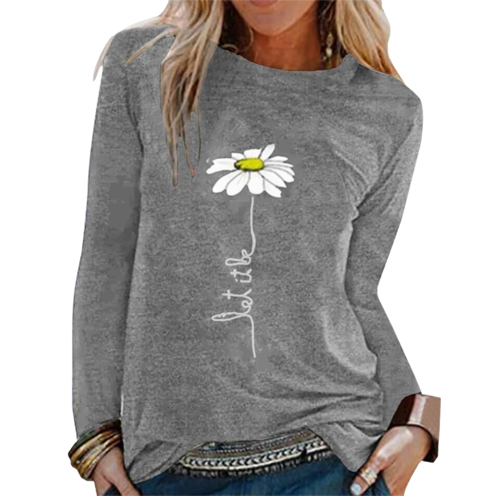 Women's Round Neck Embroidered Long Sleeve T-Shirt - CJdropshipping
