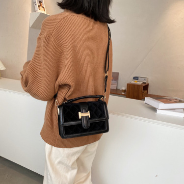 Velvet Wide Shoulder Strap Crossbody Small Square Bag—2
