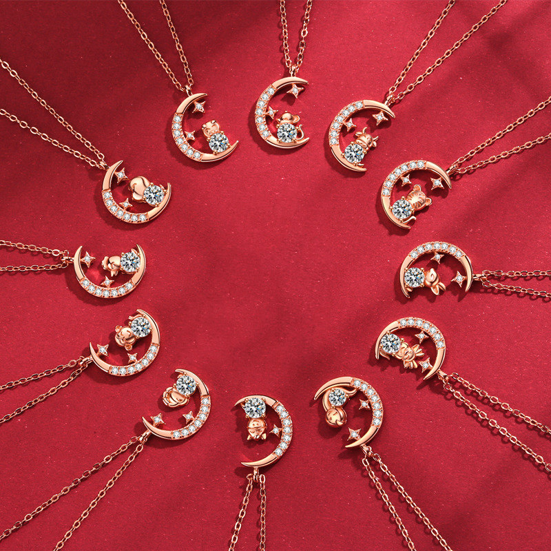 Sterling Silver Zodiac Diamond Star And Moon Pendant Necklace