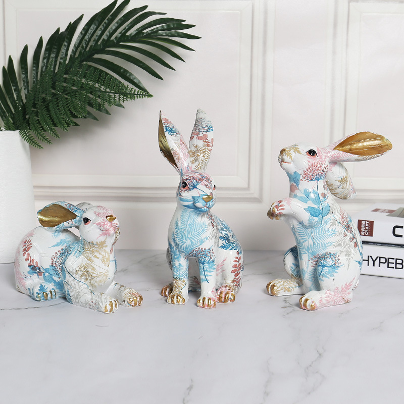 Painted Jade Rabbit Ornaments Cute Rabbit Resin Ornaments CJdropshipping