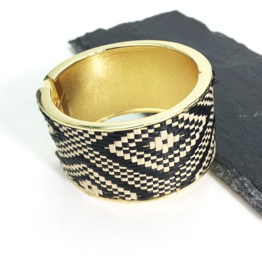 Bohemian black straw woven wide bracelet—2