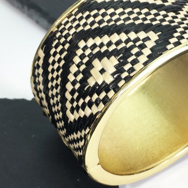 Bohemian black straw woven wide bracelet—3