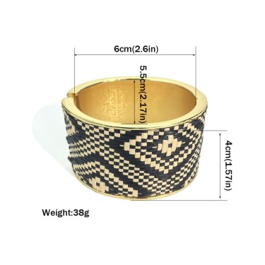 Bohemian black straw woven wide bracelet—4