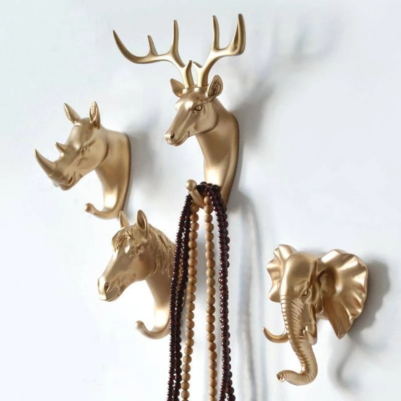 Resin Animal Head Hook Hanger Rack Holder Wall Mount Creative Home Decorative 