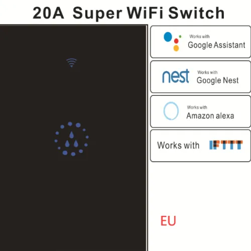 Color: Black, Style: EU - Smart WIFI water heater touch switch mobile phone remote control high power switch