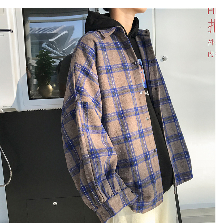 Hong Kong style retro loose woolen plaid shirt - CJdropshipping